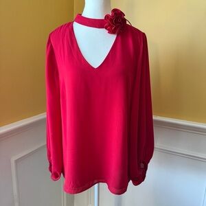 CeCe Red Blouse with Floral Detail.